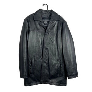 Wilsons Pelle Studio Men's Medium Black Genuine Leather Coat 90s Vintage